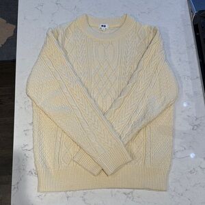 Uniqlo Men's Cream Cable Knit Crewneck Sweater